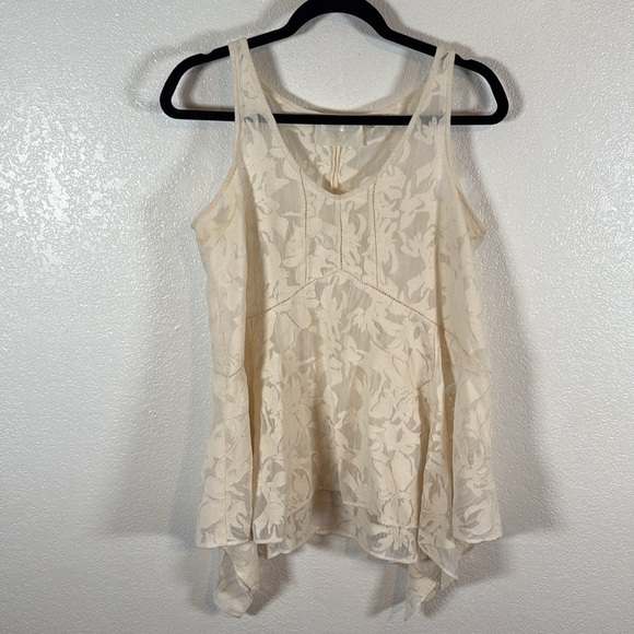 Anthropologie Circa 19 Hundred Cream Babydoll Lace Tank Asymmetrical Hem Size Sm - Picture 2 of 8